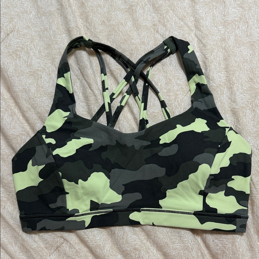 Lululemon Athletica Green Camouflage Sports Bra